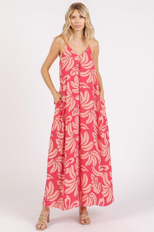 Mittoshop Printed V-Neck Maxi Cami Dress with Pockets - felvior
