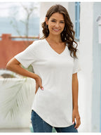 Full Size Solid V-Neck Short Sleeve T-Shirt Plus Size