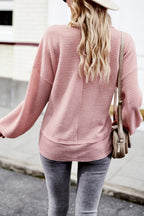 Devine Waffle-Knit V-Neck Long Sleeve Top