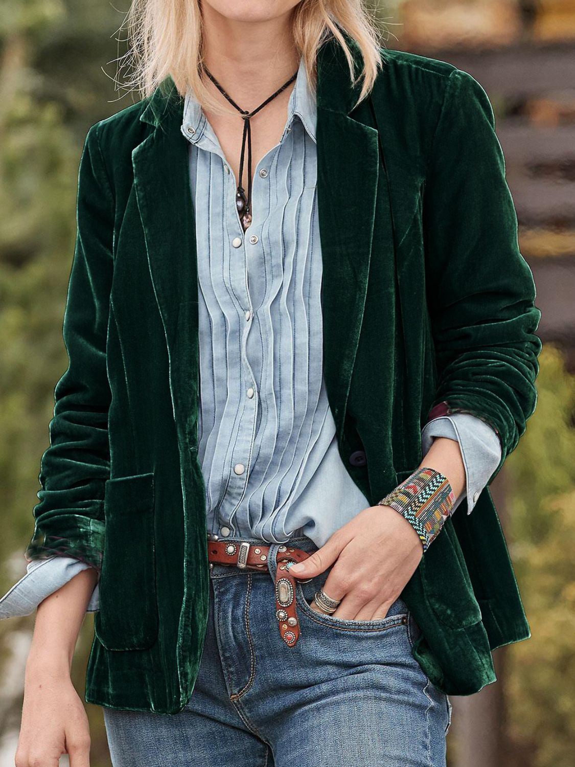 Pocketed Button Up Lapel Collar Blazer - felvior