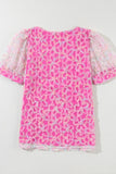 Bonbon Flowery Mesh Short Puff Sleeve Blouse - felvior