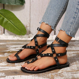 Studded Toe Loop Flat Sandals - felvior