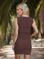 Openwork V-Neck Top and Skirt Knit Cover Up Set