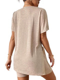 Slit Round Neck Short Sleeve Oversized Top and Shorts Set - felvior