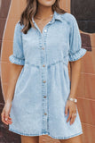 Mineral Wash Ruffle Sleeve Denim Dress - felvior
