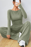Boat Neck Long Sleeve Top and Pants Set - felvior