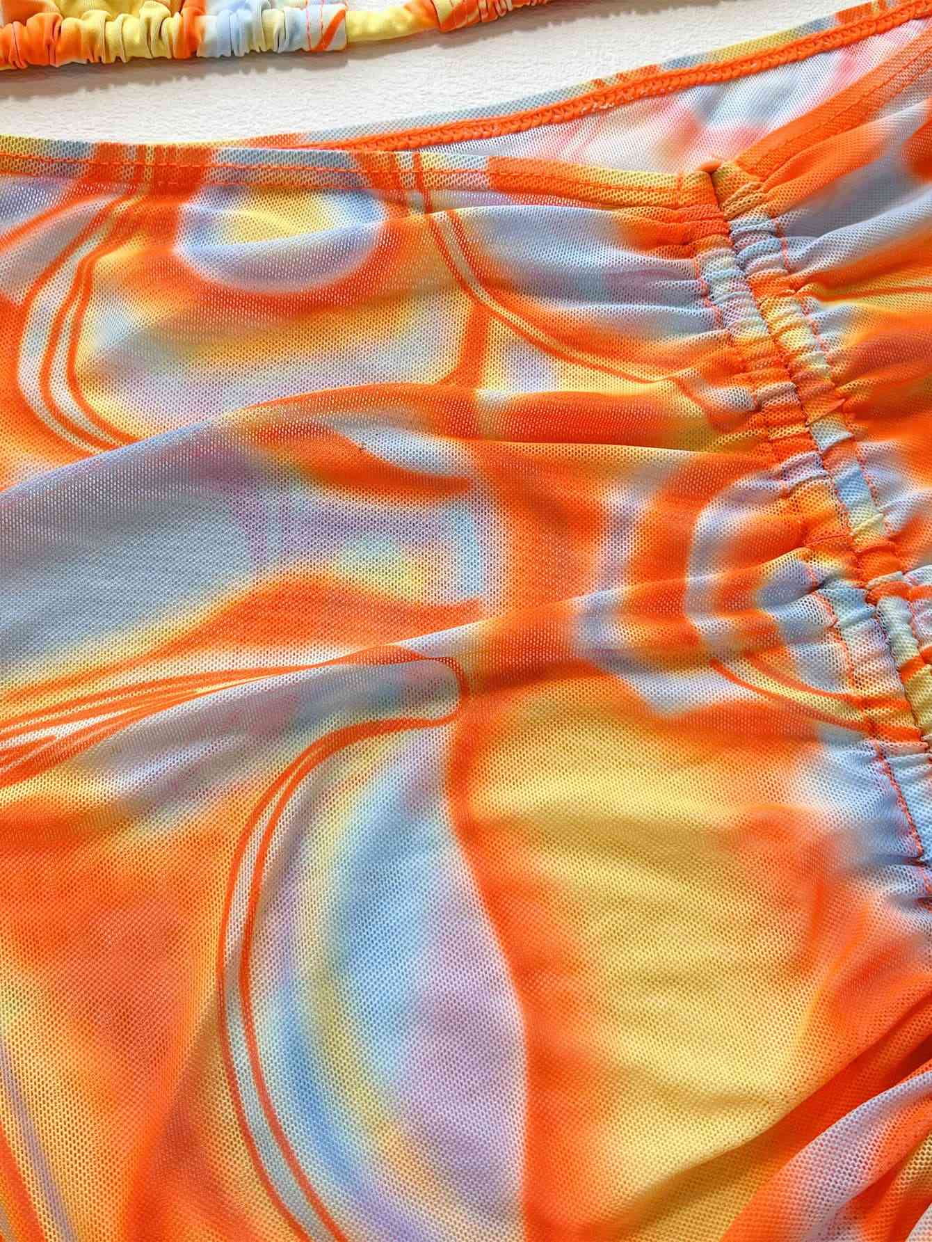 Multicolored Drawstring Ruched Three-Piece Swim Set - felvior