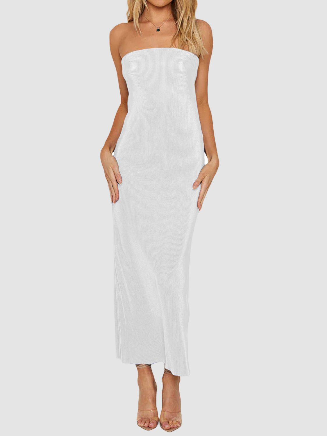 Lace-Up Back Tube Maxi Dress - felvior