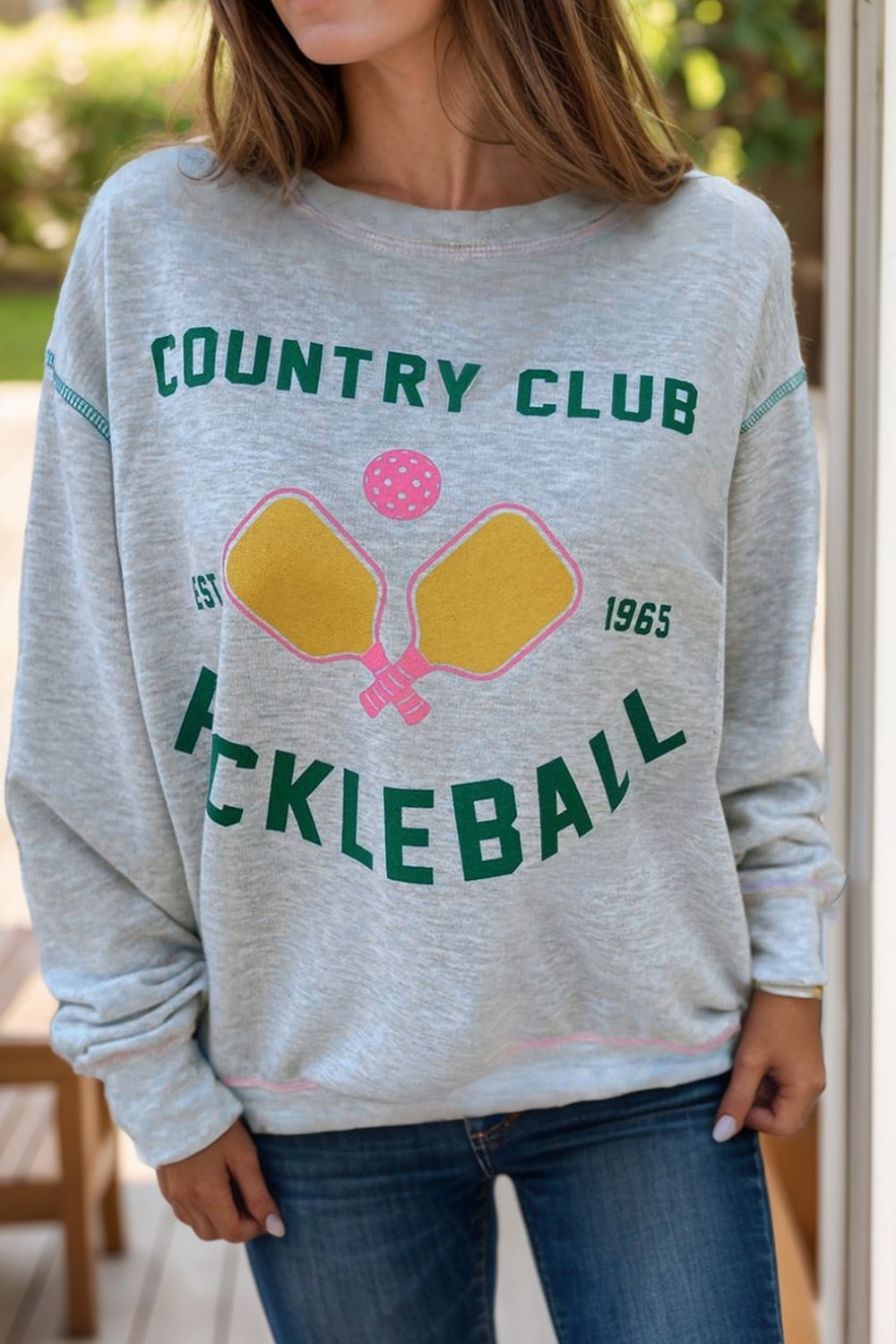Pickleball Round Neck Dropped Shoulder Sweatshirt - felvior