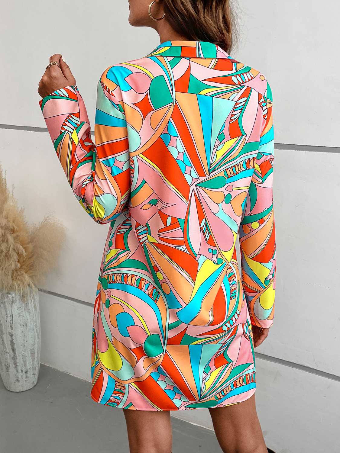 Long Sleeve Collared Shirt Dress - felvior