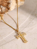 18K Gold-Plated Inlaid Zircon Cross Necklace - felvior