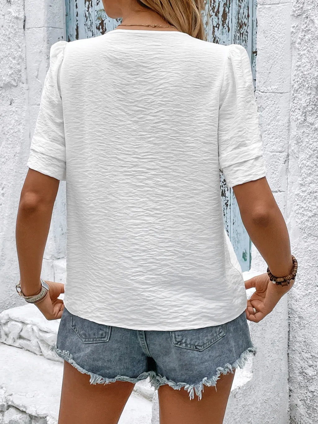 Embroidered V-Neck Short Sleeve Top