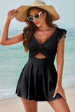 Cutout V-Neck Cap Sleeve One-Piece Swimwear - felvior