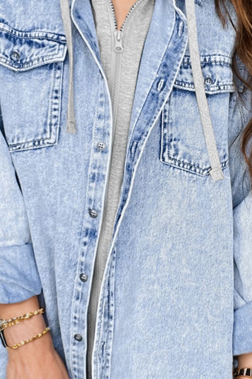 Distressed Button Up Long Sleeve Denim Jacket - felvior