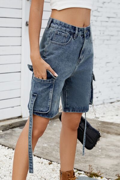 Washed Cargo Denim Shorts