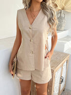Devine Button Down V-Neck Tank and Shorts Set
