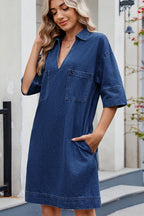 Johnny Collar Half Sleeve Denim Dress