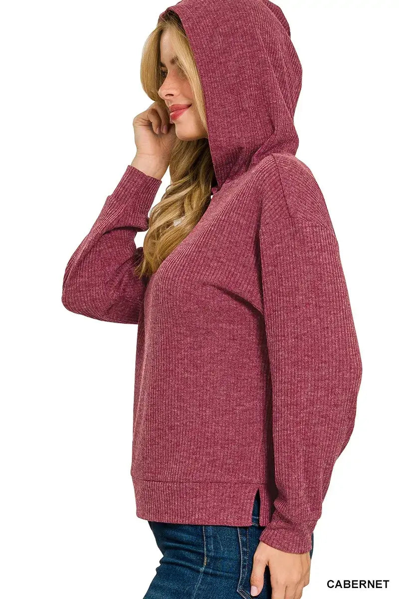 Zenana Ribbed Long Sleeve Hoodie