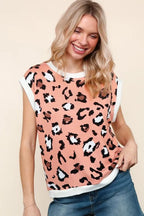 Haptics Leopard Print Dolman Cap Sleeve Knit Top