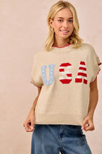 BiBi USA Patchwork Sweater Vest Top With Contrast Detail