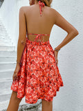 Honey Floral Halter Neck Backless Dress - felvior