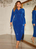 Honey Plus Size Surplice Neck Slit Dress - felvior