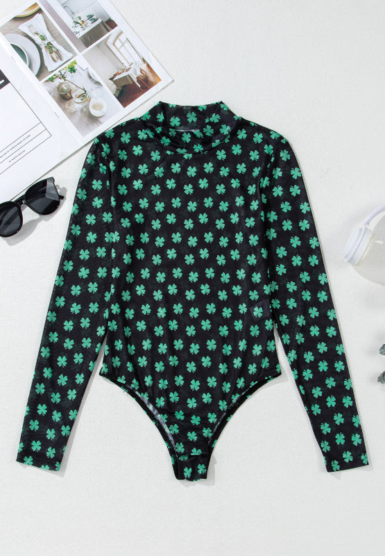 Lucky Clover Mock Neck Long Sleeve Bodysuit - felvior