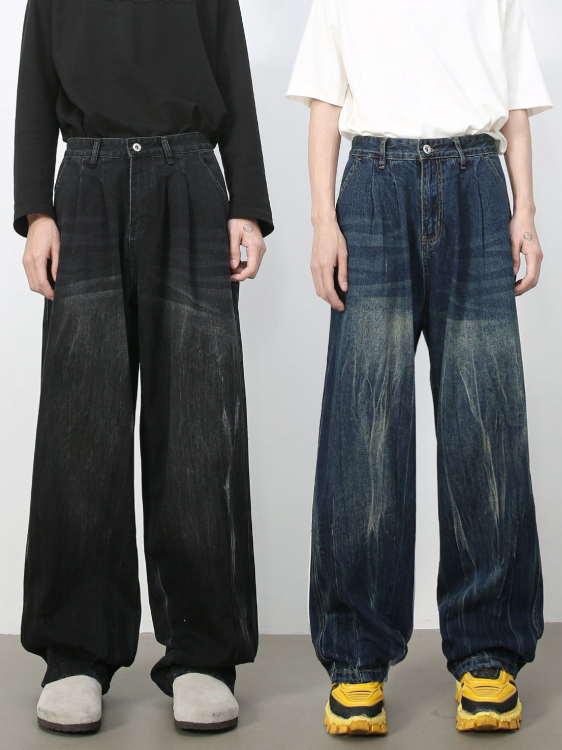 Men's High Waist Washed Jeans - felvior