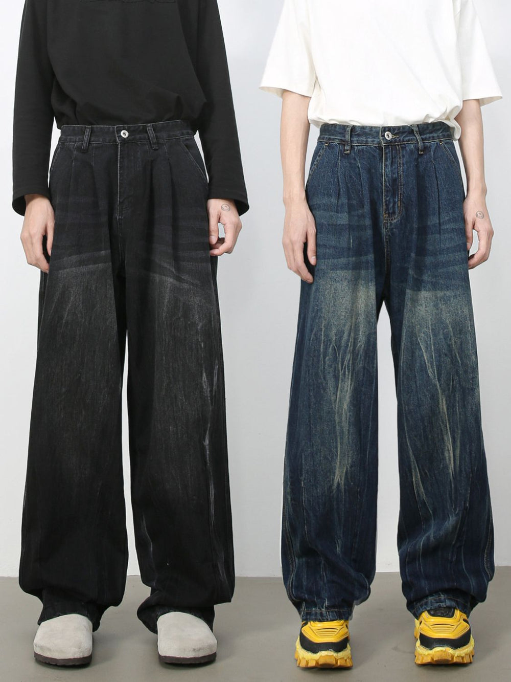Men's High Waist Washed Jeans - felvior