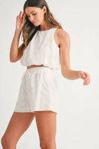 MABLE Eyelet Bubble Hem Sleeveless Top and Shorts Set