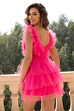 Ruffled V-Neck Sleeveless Mesh Dress - felvior