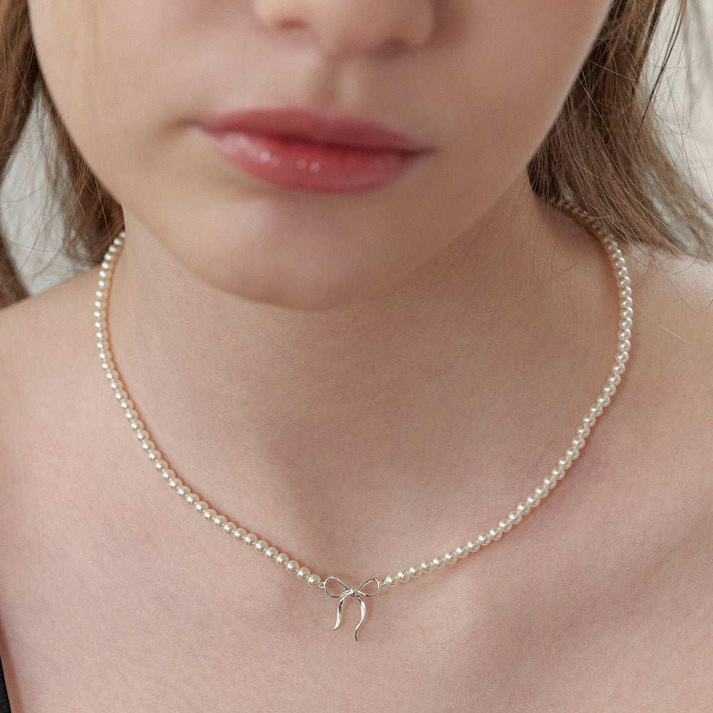 Copper Pearls Bow Necklace - felvior