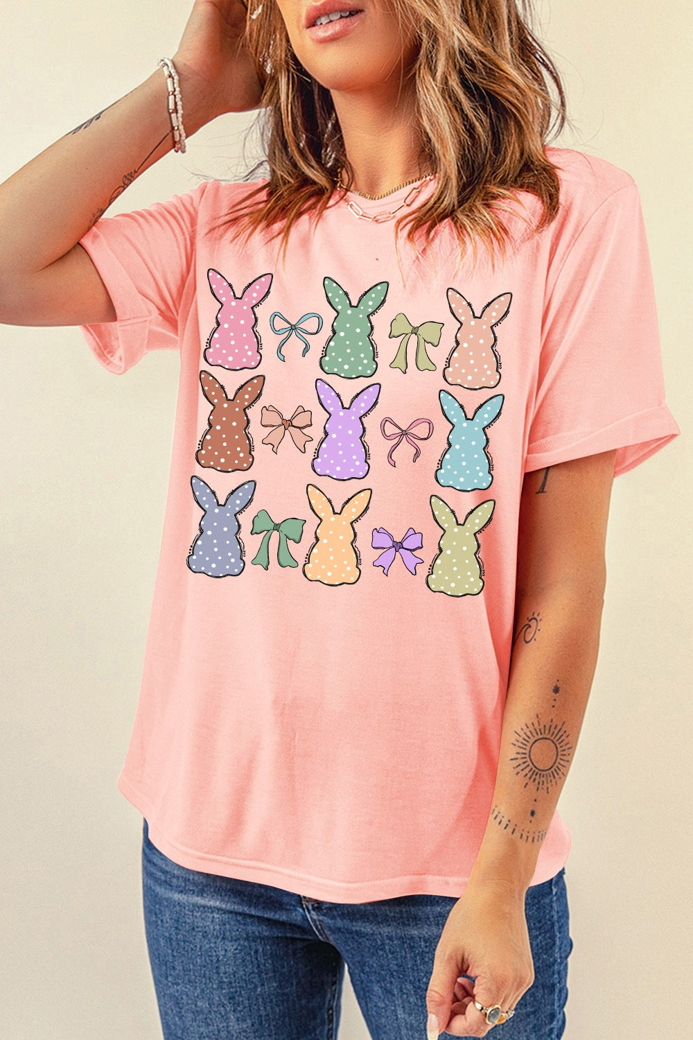 Dotty Bunny Bow Graphic Short Sleeve T-Shirt