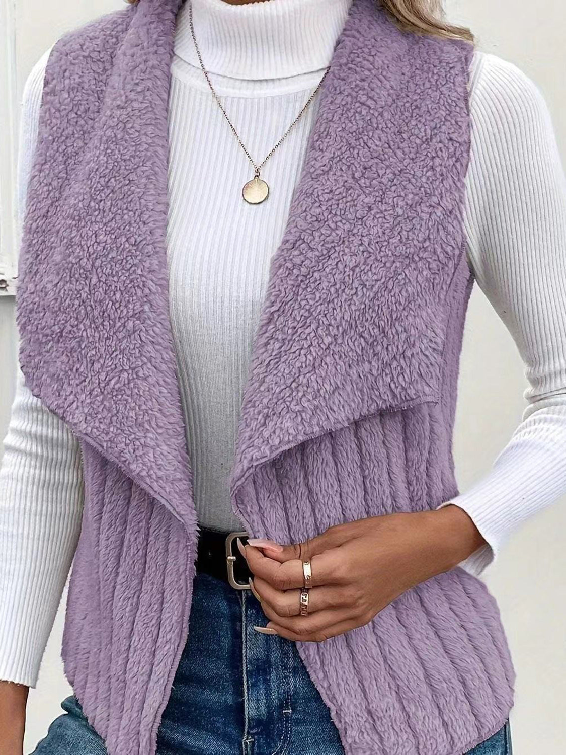 Open Front Fuzzy Vest Coat - felvior