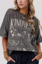 Kindness Butterflies Graphic Mineral Wash Loose Tee