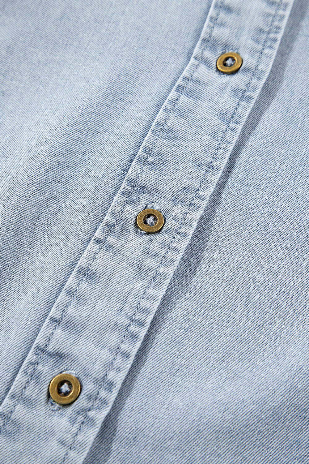 Ruffle Short Puff Sleeve Button Down Denim Shirt