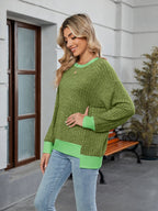 Contrast Trim Round Neck Long Sleeve T-Shirt