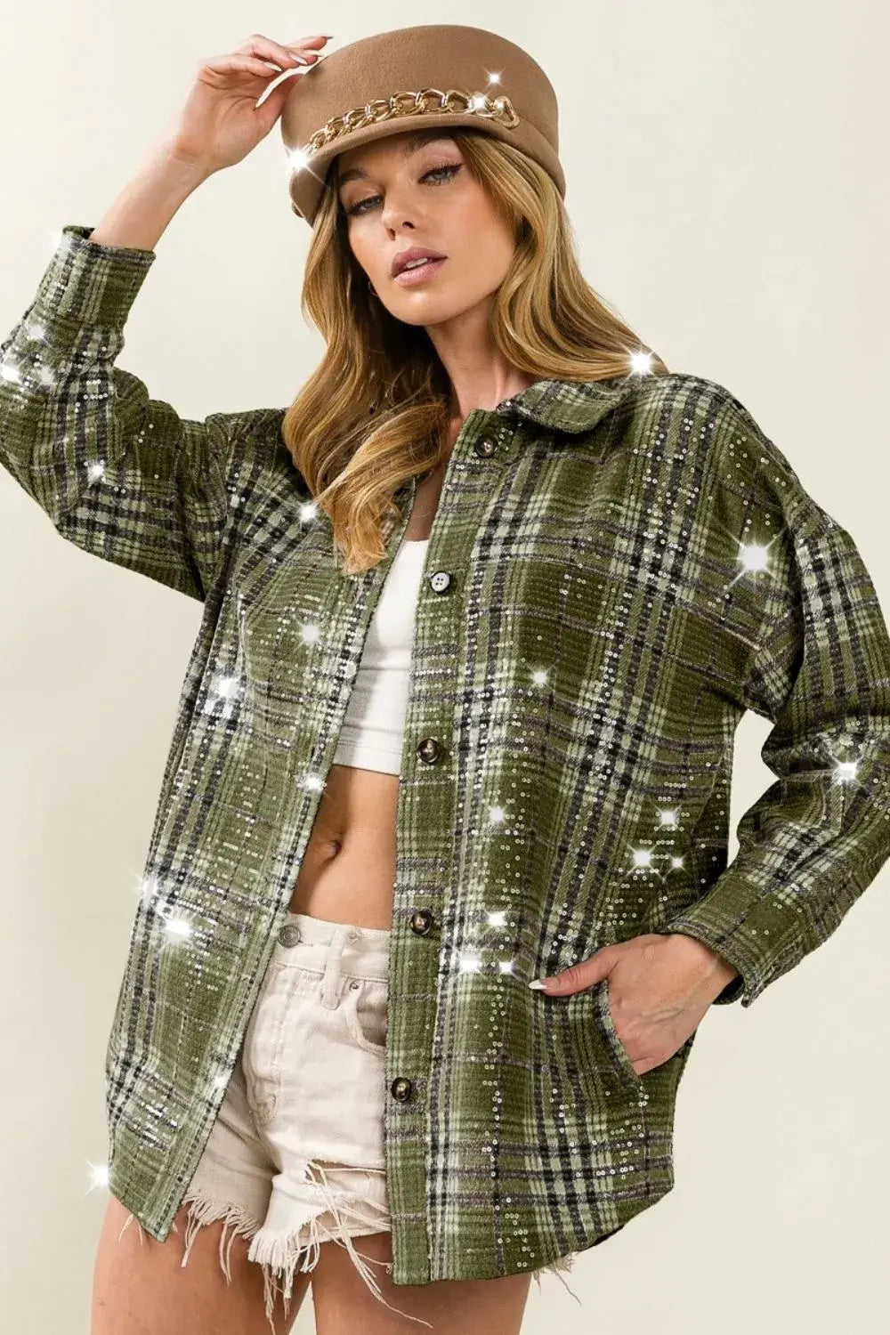 BiBi Allover Clear Sequins Vintage Plaid Jacket Image principale du produit