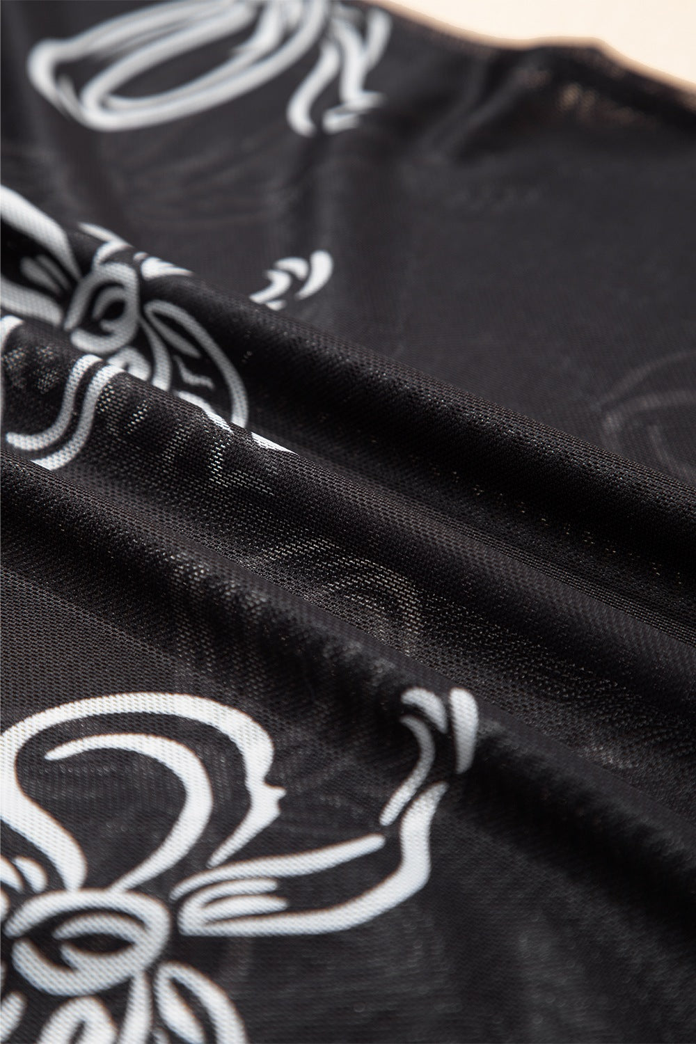 Bow Mesh Round Neck Short Sleeve T-Shirt