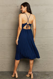 Perfee Tie Back Spaghetti Strap Pleated Dress - felvior