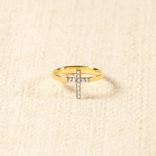 925 Sterling Silver Inlaid Zircon Cross Ring - felvior