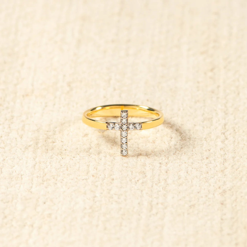 925 Sterling Silver Inlaid Zircon Cross Ring - felvior