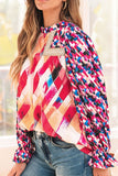 Abstract Geometric Pattern Flounce Sleeve Blouse - felvior