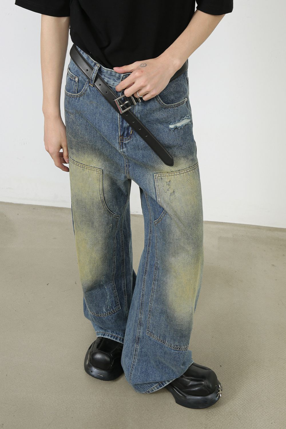 Men's Washed Wide Leg Jeans - felvior