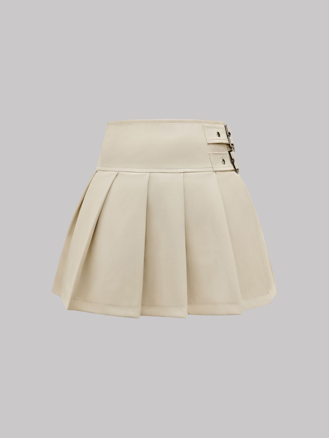 Buckle Decor Pleated Mini Skirt - felvior
