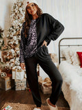 Leopard Round Neck Sweatshirt and Pants Lounge Set - felvior