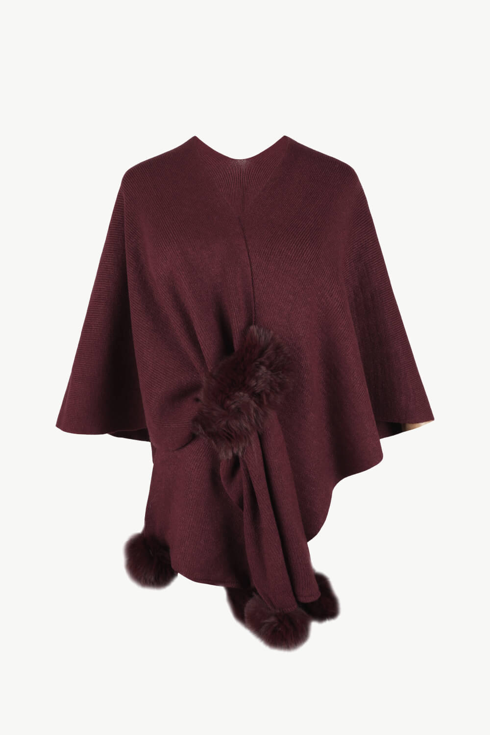 Surplice Neck Pom-Pom Trim Poncho - felvior