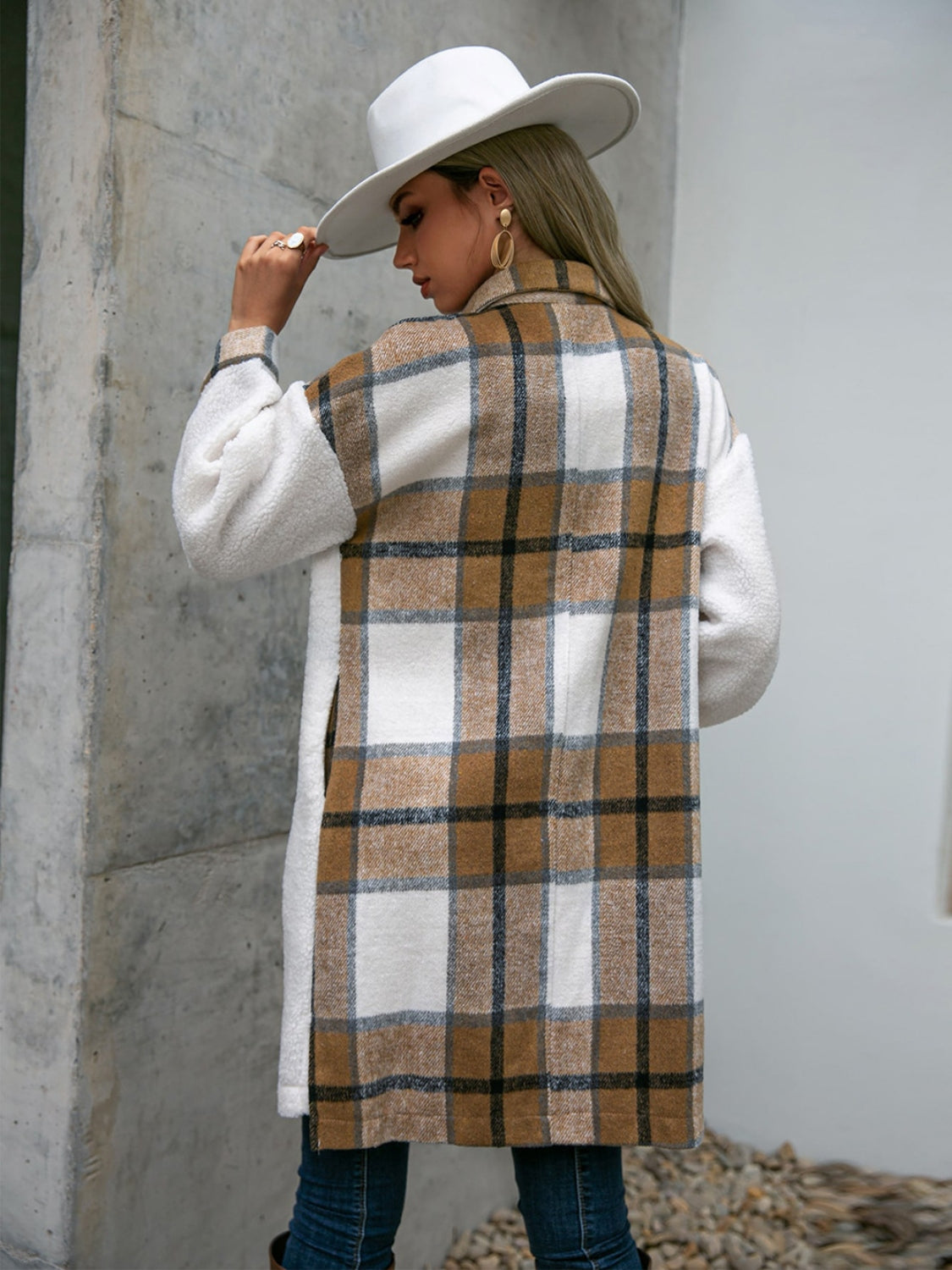 Plaid Dropped Shoulder Longline Coat - felvior