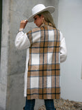 Plaid Dropped Shoulder Longline Coat - felvior
