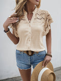 Swiss Dot Cutout Button Down Shirt - felvior